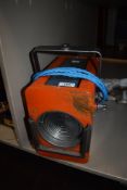 A Strand Electric theatre lamp, with modern household replacement internal fitting and blue cord