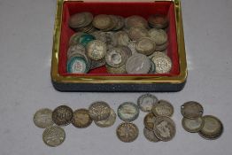 A collection of silver three pence pieces most being 1930's and earlier