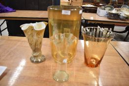 A selection of glass vases including a Whitefriars controlled bubble vase and a water jug with