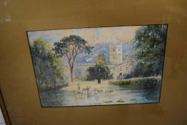 W Gray, (19th/20th century), a watercolour, fifty shades, cathedral and cows, indistinctly signed,