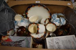 Two segmented 'Cristal' dishes (one boxed), two boxed lead crystal vases, three items of copper