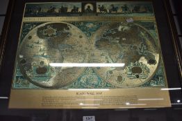 A Blaeu Wall Map printed on gold style metallic paper.