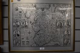 A metallic print titled 'The Countie Pallatine Of Lancaster Described And Divided Into Hundreds