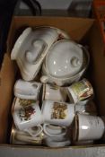 A selection of sturdy gold rimmed mugs with various decals including hunting, Countryside and