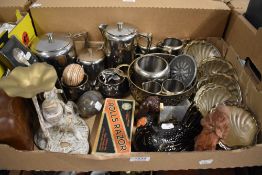 An Old Hall stainless steel tea set eight plated scallop dishes with glass inserts and two