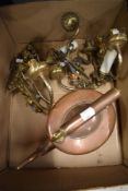 A selection of vintage wall mounted double branch lights in brass.