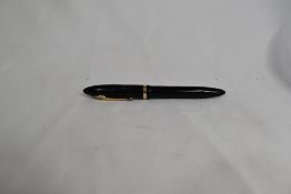 A Sheaffer Balance Lifetime Slim lever fill fountain pen in black with single band and white spot to