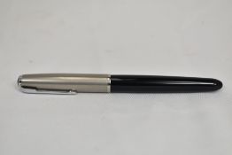A Parker 51 aerofill fountain pen in black with lustraloy cap. In good condition