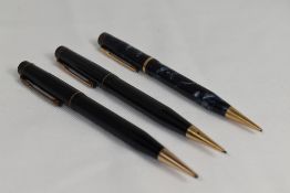 Three Croxley propelling pencils two black and one blue marble. All in good condition