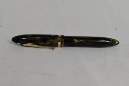 A Sheaffer Balance Lifetime Junior lever fill fountain pen in green/black marble with single band
