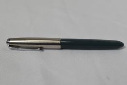 A Parker 51 demi aerofill fountain pen in navy grey with lustraloy cap. In good condition b