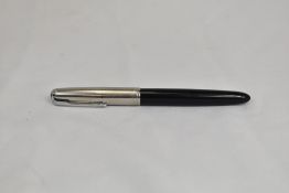 A Parker 51 aerofill fountain pen in black with lustraloy cap. In good condition