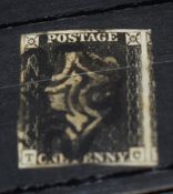 GB 1840, 1D BLACK, 4 MARGINS, LETTERS TO WITH BLACK MALTESE X CANCEL Four margin penny black, with
