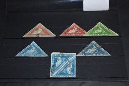 CAPE OF GOOD HOPE 1850's-60's RANGE OF HOPE TRIANGULARS 7 Hope triangulars, Rose 1d three margins,