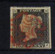 GB, 1840 1D BLACK, 4 MARGINS, WITH RED MALT X CANCEL 1d Black with three superb margins, other fine,