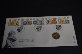 GB 1998 ORDER OF THE GARDER/BEASTS NUMISMATIC FDC (SG RMC14) Royal Beasts, order of the garter issue