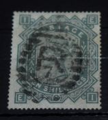 GB 1878, 10 SHILLING GREENISH GREY, USED High value 10 shilling greenish grey, with corner letters