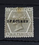 GB 1874, 6D DEEP GREY, PLATE 16 OPTD SPECIMEN, M/MINT Mounted mint example of this optd value. We do
