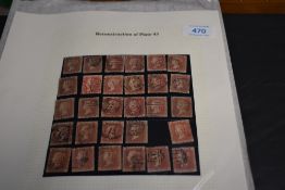 GB, QVIC COLLECTION OF 1d RED STARS, PLATE 43 SHEET CONSTRUCTION ON LEAVES, 350+ REDS 10 pages of