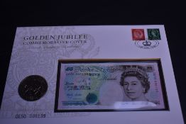 GB 2002 GOLDEN JUBILEE NUMIMATIC COVER WITH £5 NOTE & CROWN COIN ENCAPSULATED (SG RMC29a) Fine cover