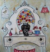 Claire Barone, (contemporary), a mixed media painting, French Dressing Table, signed, with