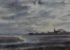 Stanley Lambert (contemporary) watercolours, coastal landscape at dusk, signed Lambert lower left,