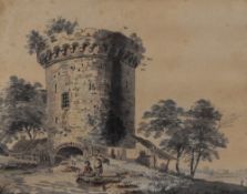 Attributed to Paul Sandby (British 1731-1809) pencil and watercolours, a circular fortified tower