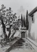 X Blox, (20th century), a watercolour, monochrome, Corfu, indistinctly signed, 33 x 24cm, mounted