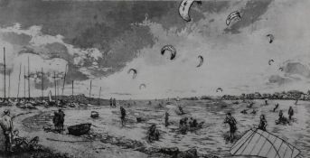After Daphne S Dall (contemporary) a limited edition monochrome hand-printed etching, kite surfing