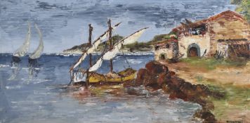 Rosaner, (20th century), an oil painting, Grecian coastal scene, signed and dated (19)69, 48 x 98cm,