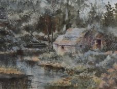 Stanley Lambert (contemporary) watercolours, mill ruin, signed Lambert lower left, within a washline