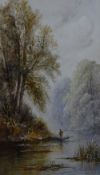 Fred Pearson (British 1900-2000) watercolours, The Norfolk Broads, a lone punter on a meandering