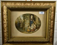 Le Blond, (19th century), after, a print, oval, cottagers, 15 x 18cm, gilt effect foliate framed, 32
