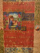 A pair of modern facsimile reproduction illuminated manuscripts/leafs, mounted framed and glazed