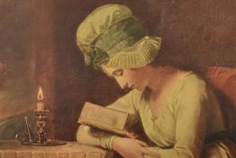 George Romney, (1734-1802), after, a print, Serena/Emma Hart reading, 47 x 36cm, gilt plaster edge