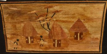 (20th century), a pair of banana leaf fibre pictures, landscapes, 26 x 36cm, framed and glazed, 29