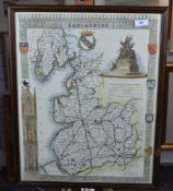 After Thomas Moule (1784-1851) A modern reproduction coloured print of Lancashire, framed and glazed