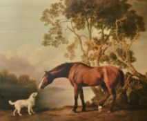 George Stubbs, (19th century), a 20th century re-print, Bay Horse and White Dog, 53 x 65cm,