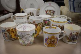 A collection of Coronation ware, including Harrods ltd, 1911 King George beaker.