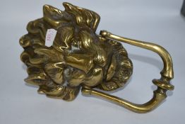 A large Victorian cast brass lion mask door knocker.