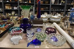 An assortment of art glass bowls, vases, paperweights and similar, to include Murano.