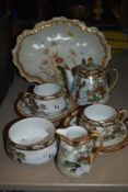 A Japanese Satsuma breakfast set, comprising sugar basin, creamer, two cups, two saucers, two side