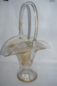A late 19th/early 20th century glass basket, having etched pattern heightened with fine gilt.