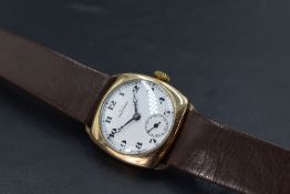 A gent's vintage gold plated wrist watch by Tavannes having Arabic numeral dial with subsidiary