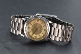 A gent's 1950's stainless steel Rolex Oyster Royal wrist watch having gilt baton & Arabic numeral
