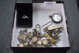 A selection of silver and white metal jewellery including a Silver Jubilee ingot pendant, watch