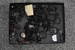 A selection of Victorian mourning jewellery including necklaces, chains, pendants, locket etc