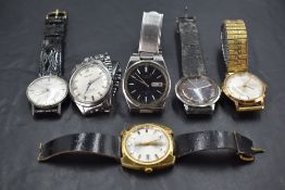 Six assorted gent's wrist watches including Seiko, Timex & Paul Jobin