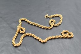 An Italian yellow metal rope-twist chain, marked 9k, 41cm overall, damaged, 4.6grams