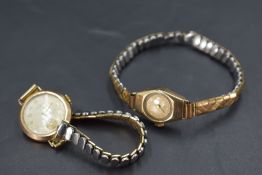 Two ladies vintage gold wrist watches with gold plated straps